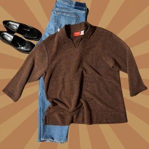 Liz Claiborne Collared Sweater - Brown- Large